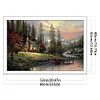 (US Only)Full Embroidery Cotton Thread 18CT Printed Lakeside Hut Cross Stitch Kit 60x40cm