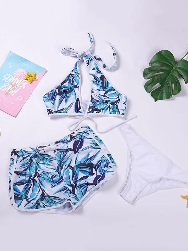 Leaves Print Three Pieces Swimsuit