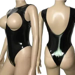 pornhint Pornhint Womens Wetlook Shiny Leather Bodysuit Cupless & Crotchless Thong Leotard Catsuit