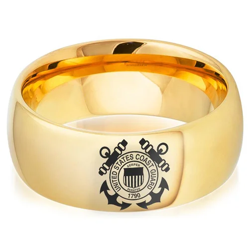 Men And Women Gold Tungsten Military Rings With Laser Etched United States Army Logo Wedding Bands