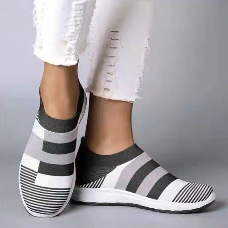 Qengg MCCKLE Women's Casual Vulcanized Shoes Woman Sock Sneakers 2021 Women Knitted Flat Shoes Ladies Slip On Female Loafers Summer