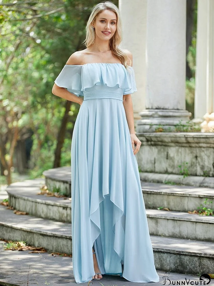 Elegant Chiffon High-Low Off The Shoulder Bridesmaid Dress