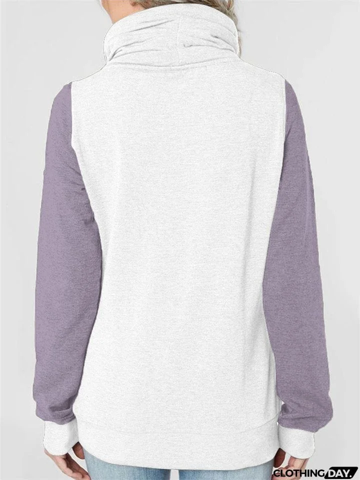 Vogue Personality Contrast Color Zipper Female Hoodies