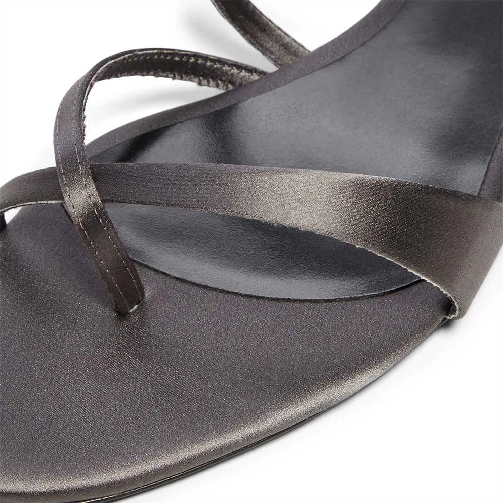 Satin Open Toe Flip Flop Grey Flat Mule Shoes for Women