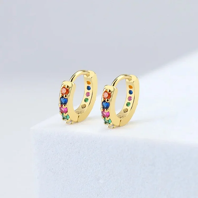 Metadun Classic Rainbow Crystal CZ Huggie Hoop Earrings for Women Gold Color Round Circle Small Mini Hoops Buckle New Trend Jewelry