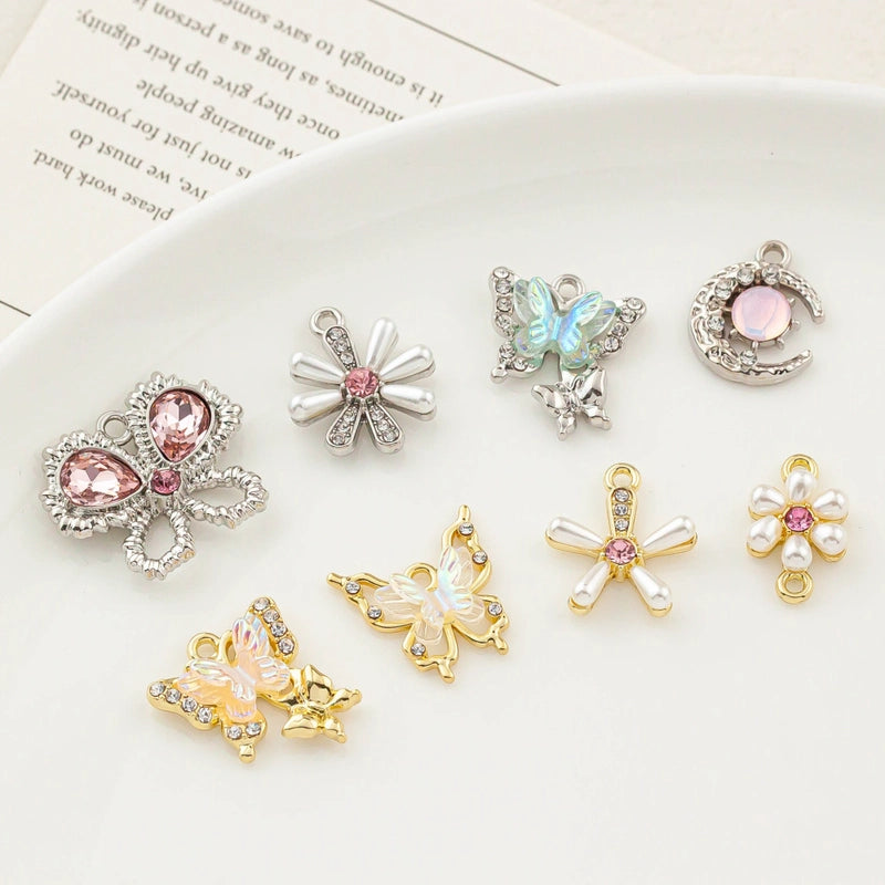 5 PCS/Package 20 * 23mm Alloy Artificial Pearls Rhinestones Flower Butterfly Pendant Jewelry Accessories