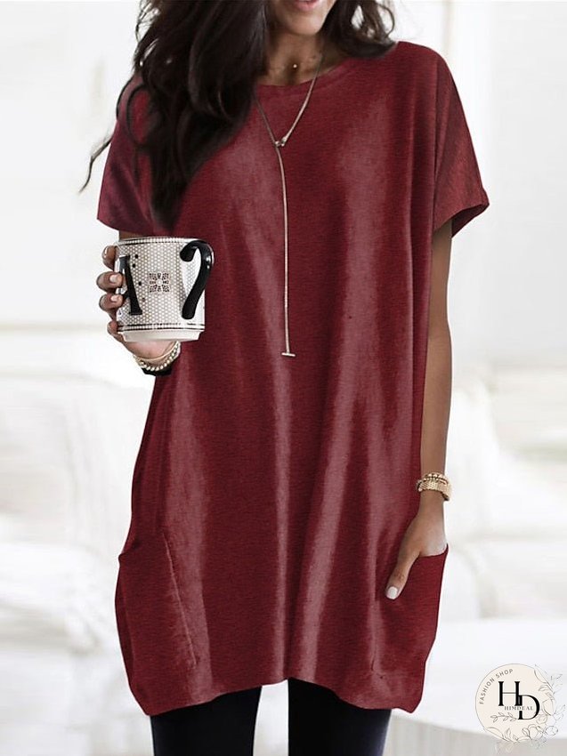 Casual Dress T Shirt Dress Tee Dress Shift Dress Mini Dress Black White Pink Short Sleeve Pure Color Pocket Summer Spring Crew Neck Classic Loose Fit S M L XL XXL for Women