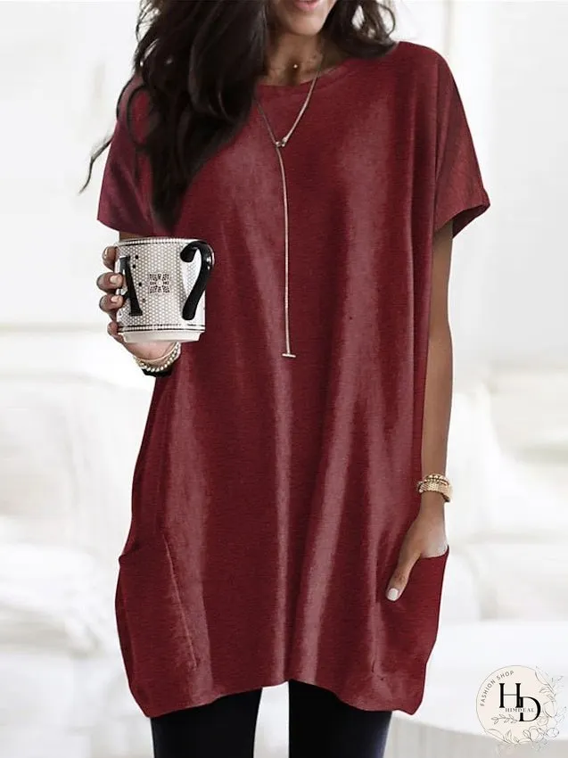 Casual Dress T Shirt Dress Tee Dress Shift Dress Mini Dress Black White Pink Short Sleeve Pure Color Pocket Summer Spring Crew Neck Classic Loose Fit S M L XL XXL for Women