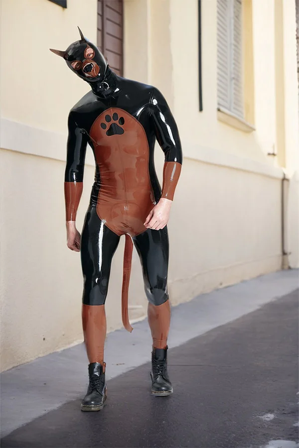 Men Latex Catsuits Irish Wolfhound Cosplay Inflatable Tail