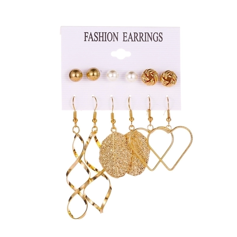 Hot Selling Set Tassel Earrings Metal Simple Card Earrings Female Leopard Print Leaves Hollow Geometric Earrings