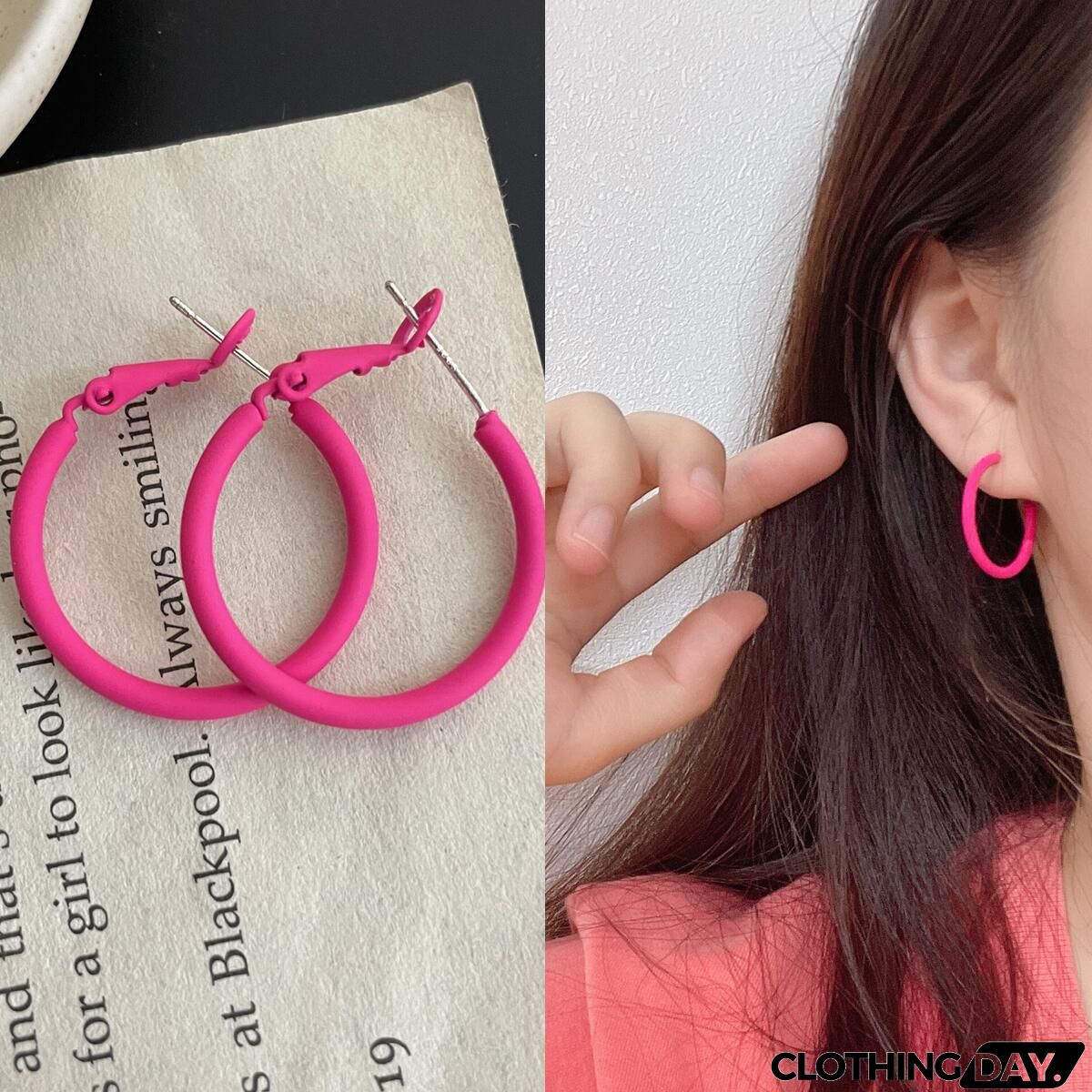 Women Fashion Geometric Fluorescent Rose Without Ear Hole Ear Clip Earrings