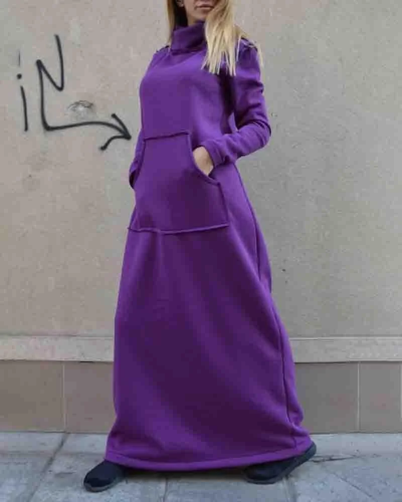 Women's Hooded Long Sleeve Long Sweater Dress