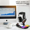 Headphone stand with 15w wireless charger, Suguder 4-in-1 charging station headphone stand for AirPods Max/Pro/2/3 iWatch 9/8/7/6/5/4/3/2/1/SE iPhone 15/ 14/13 /12/11/XS/XR/X for desktop desktop games