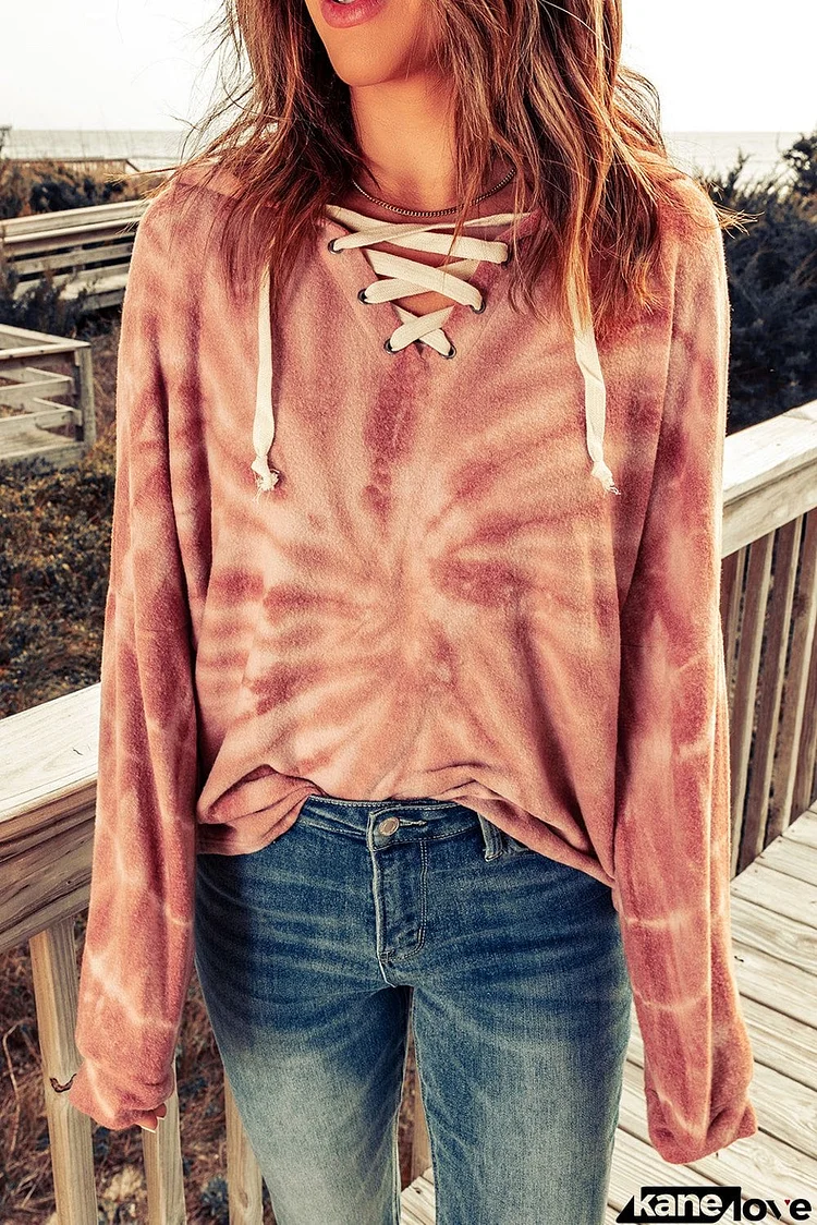 Tie Dye Lace Up Hoodie