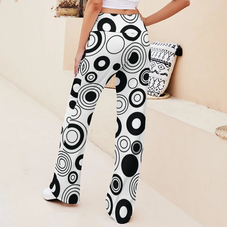 S-3XL Mid Century 60S 70S Vintage Circles Modern Flared Pants Trousers Women Flowy Wide Leg Hippie Stretchy Palazzo Pants - Heather Prints Shirts