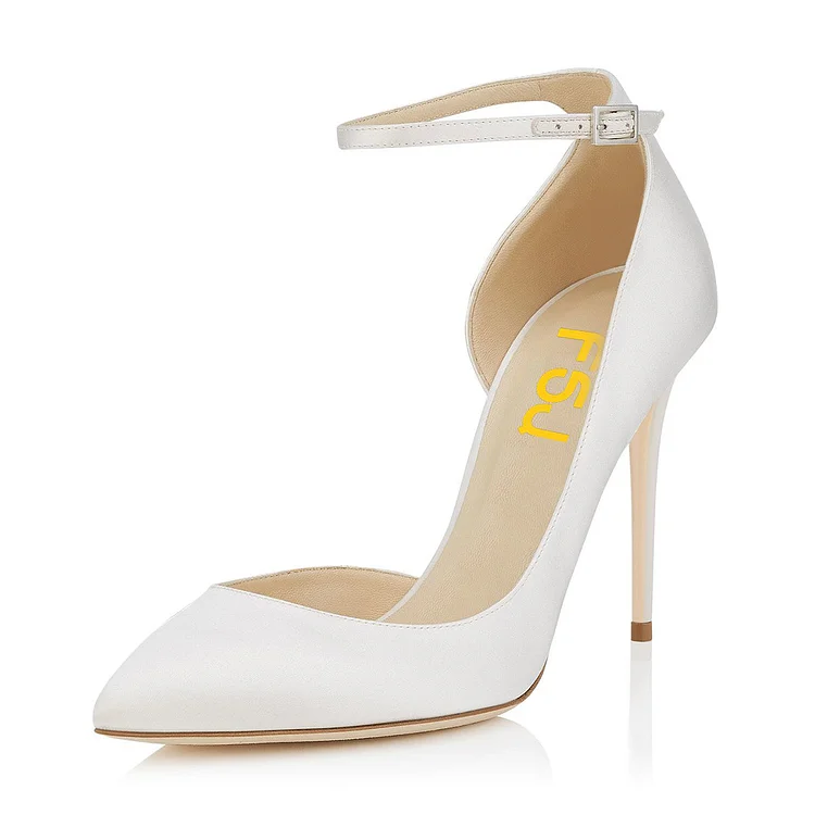 Women's White Ankle Strap Heels D'orsay Stiletto Heel Pumps |FSJ Shoes