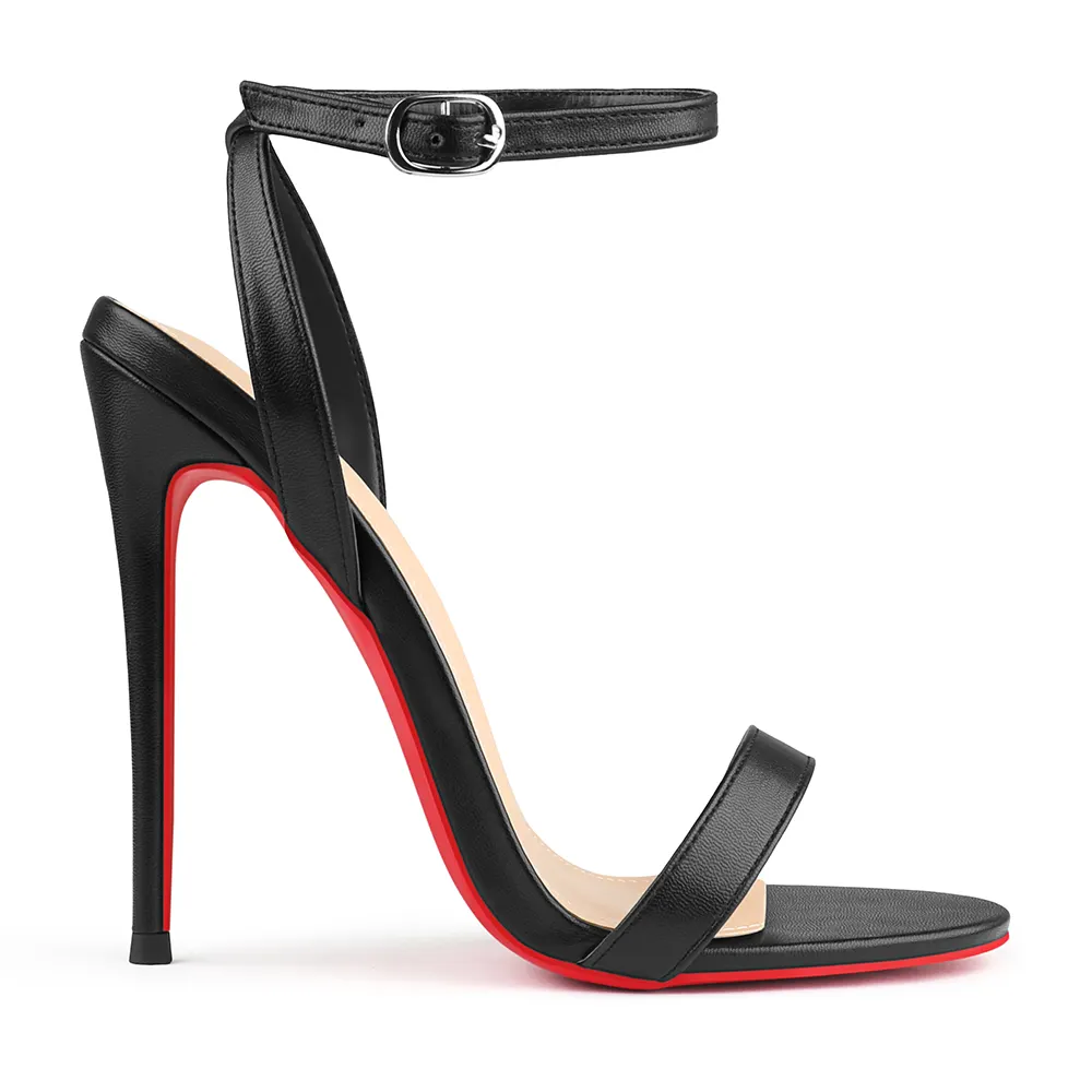 100mm/120mm Women's Sandals Round Open Toe Red Bottom Ankle Straps Matte Pumps
