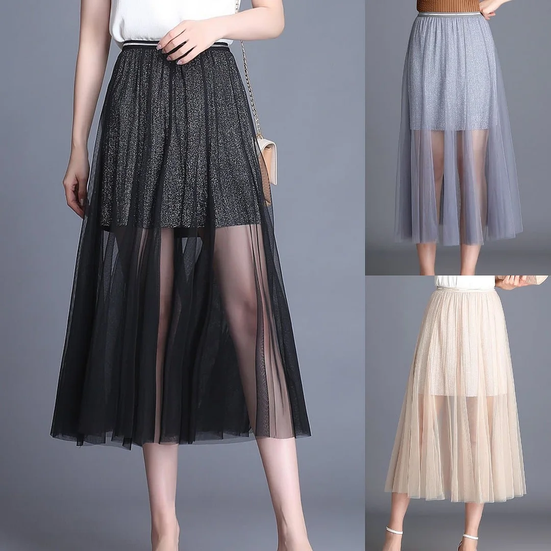 Black/Grey/Beige Sweet Shining Tulle Skirt SP1812553