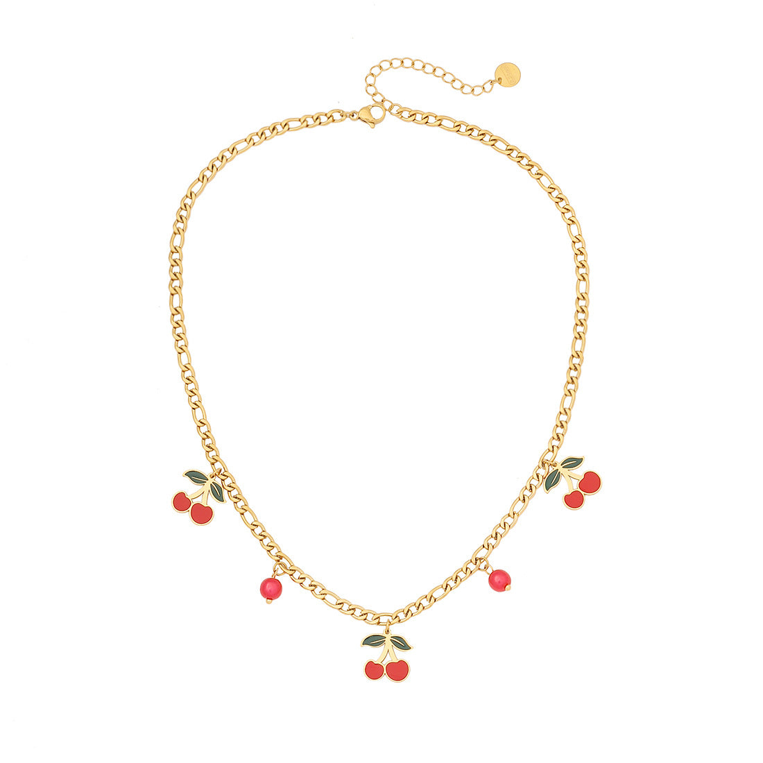 Cute Cherry Pendant Necklace Fashion Stainless Steel Double Chain N1468