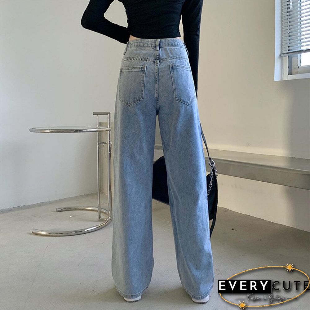 Womens High Waist Jeans in Blue-Vintage Quality Fashion from Harajuku Straight Pants