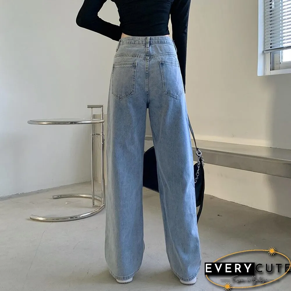 Womens High Waist Jeans in Blue-Vintage Quality Fashion from Harajuku Straight Pants