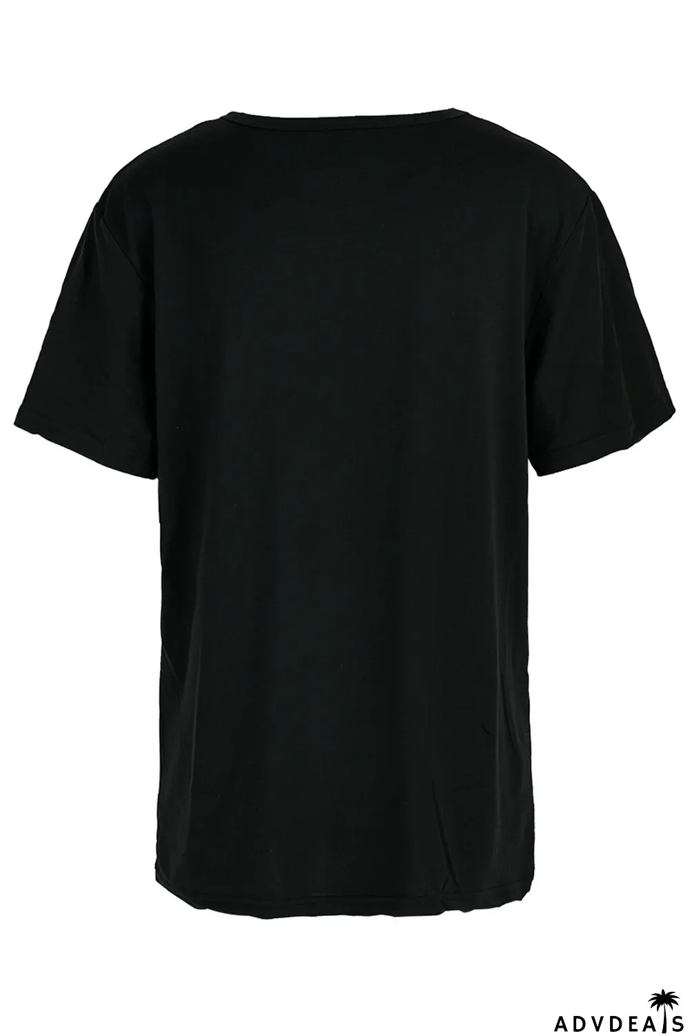 Black Fashion Casual Solid Split Joint Hot Drill O Neck T-Shirts
