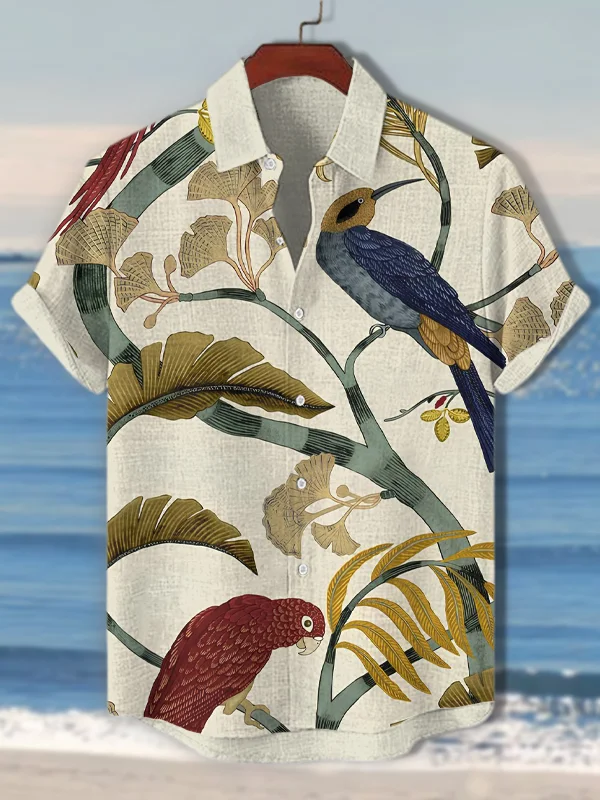 Men's Birds On The Tree Art Print Short Sleeve Shirt