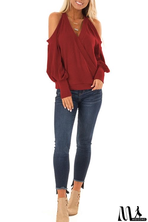 MidiSono - Casual Off-Shoulder Lantern Sleeve Top