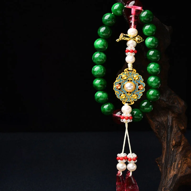 Green Agate Wrist Mala Support Pocket Mala Car Decoration