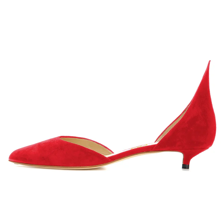 Red Kitten Heels Pointy Toe Pumps Fashion Suede Shoes |FSJ Shoes