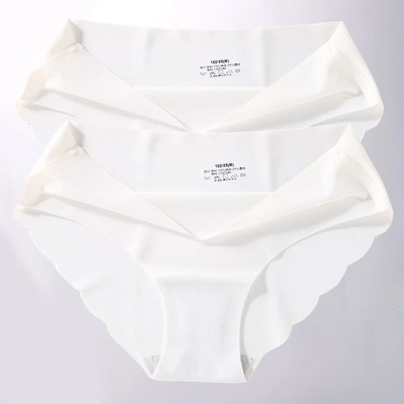 FINETOO 2PCS/Set M-XL Seamless Ice Silk Sexy Women Panties Pantys 7 Solid Colors Breathable Pantys Underwear For Girls Lingerie