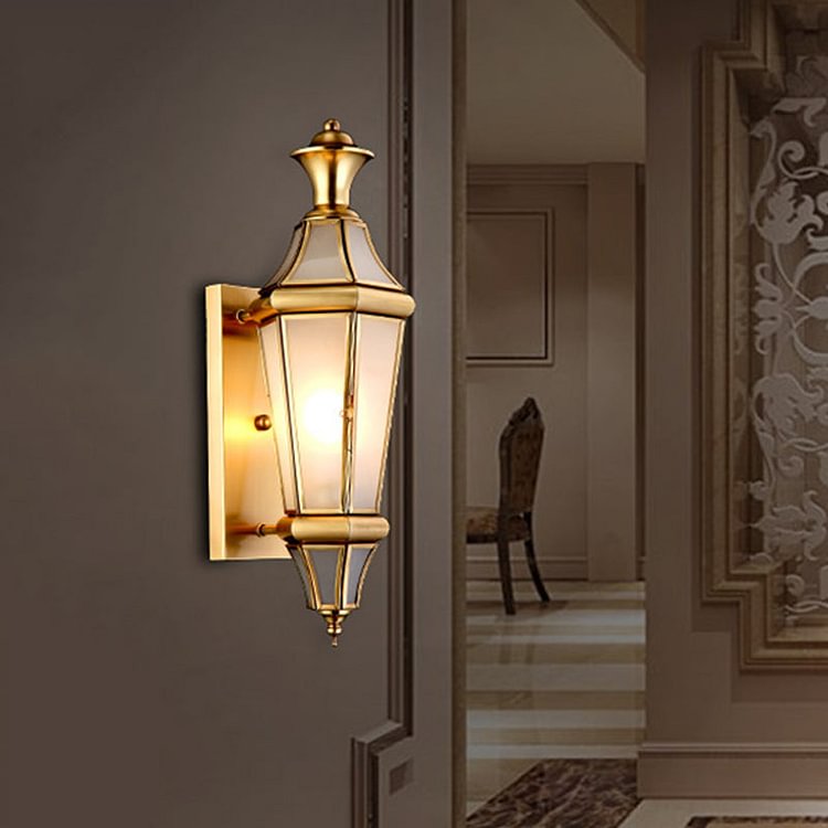 Brass Urn Shaped Wall Mounted Light Vintage Translucent Glass 1 Light Bedside Sconce Lamp