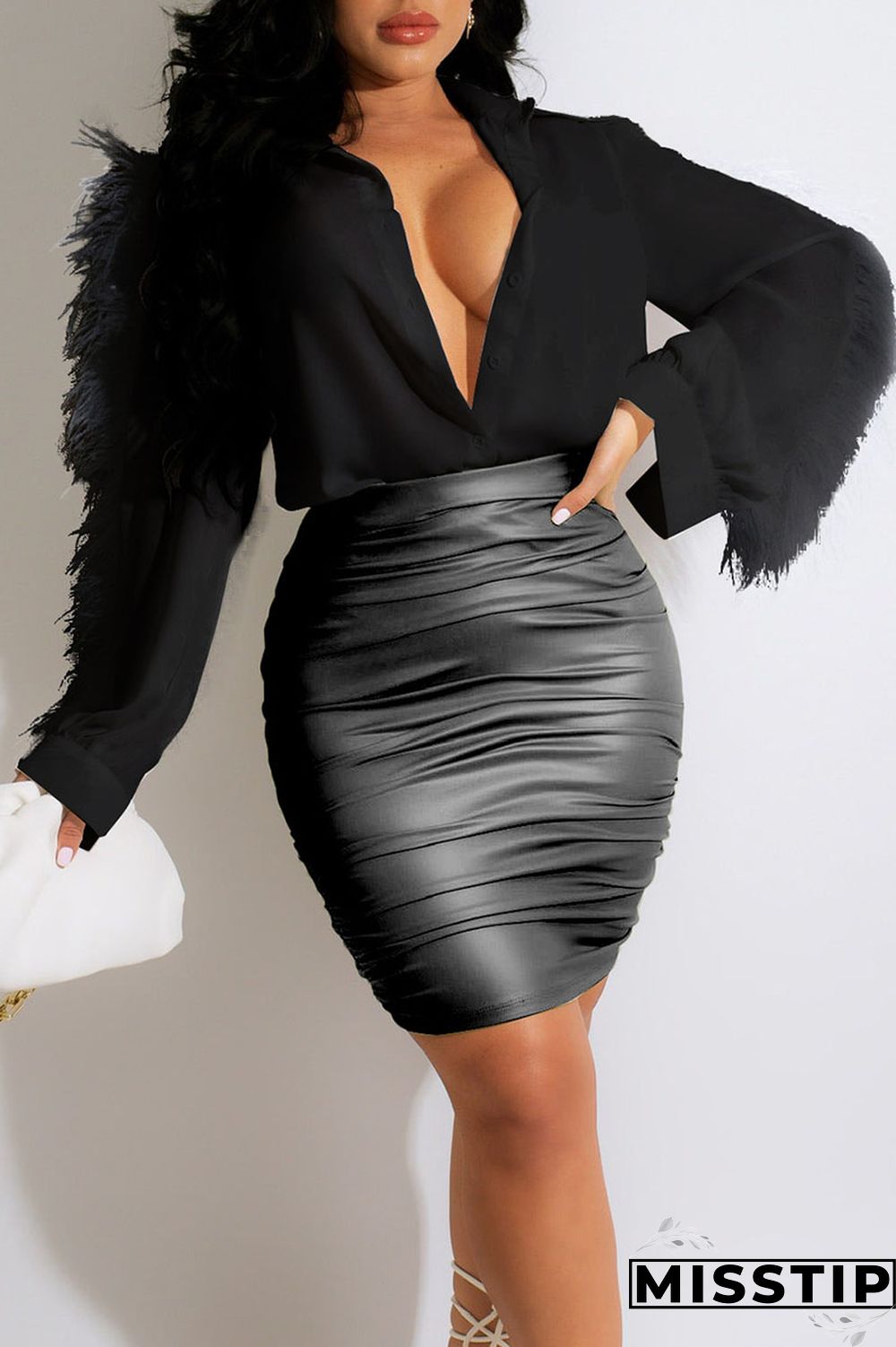 Yellow Fashion Casual Solid Patchwork Buckle Feathers Turndown Collar Tops