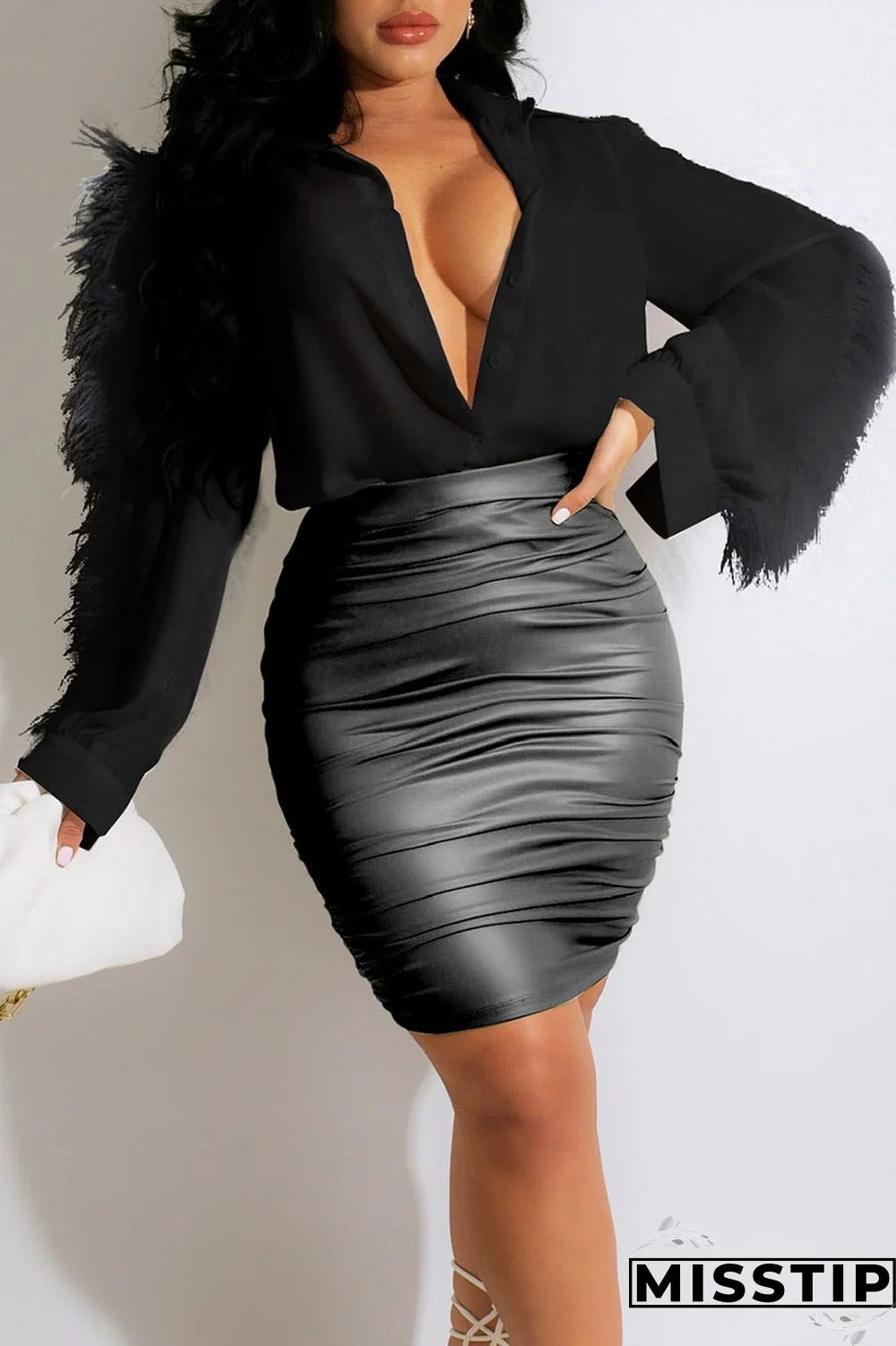 Yellow Fashion Casual Solid Patchwork Buckle Feathers Turndown Collar Tops