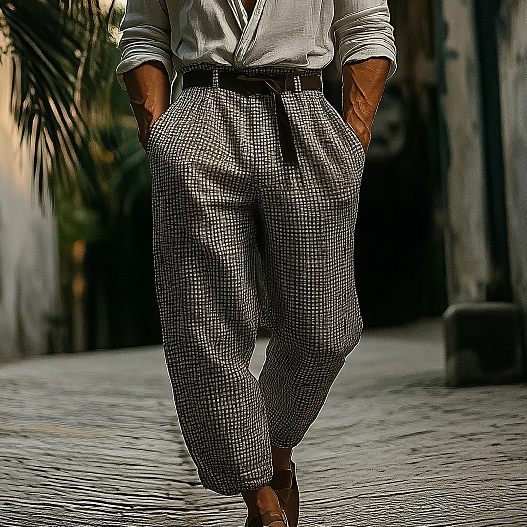 Stylish Men's Plaid Trousers With Casual Elegance-inspireuse