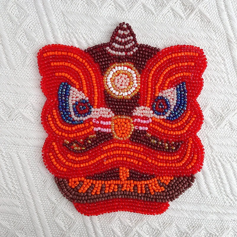 Handmade Cup Mat Intangible Heritage Creative Chinese Style Coaster Cute Dancing Lion Bead Embroidery Heat Proof