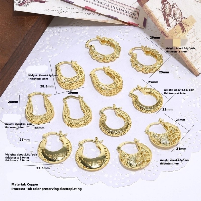 1 Pair Chinoiserie Elegant Artistic Geometric Hollow Out Copper 18K Gold Plated Earrings