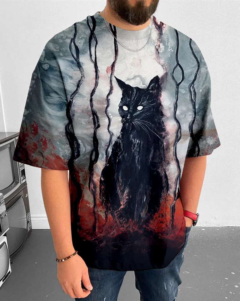 Suitmens Men's Halloween Black Cat Short Sleeve T-Shirt 052
