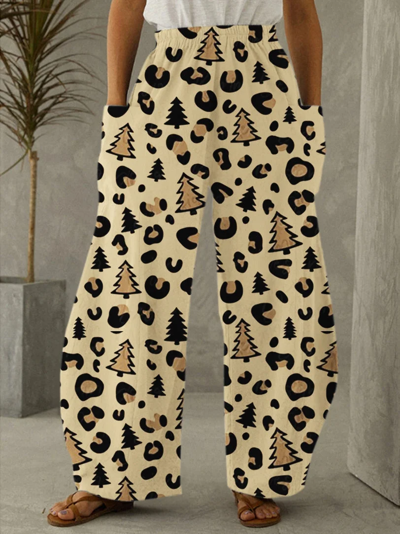 Christmas Tree Leopard Print Casual Pants