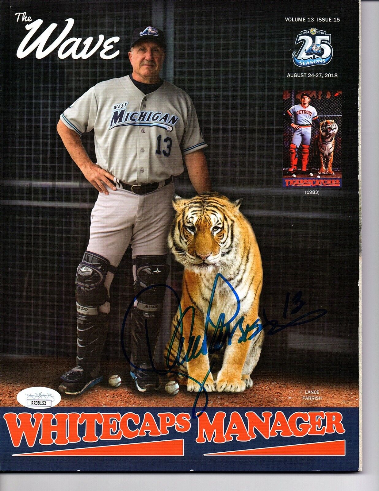 Lance Parrish autograph signed 2019 West Michigan Whitecaps program Tigers JSA