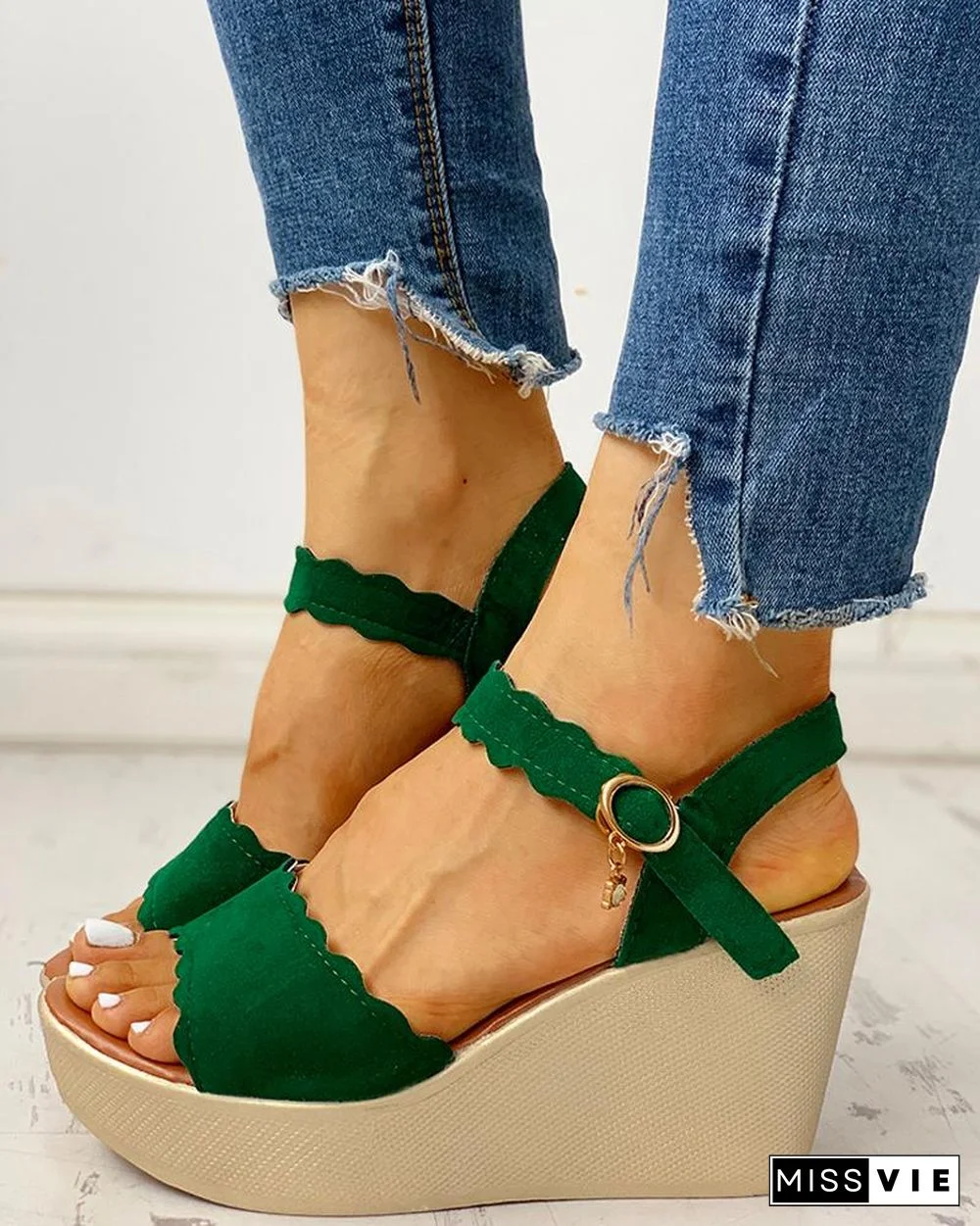 Ankle Strap Buckled Platform Wedge Sandals