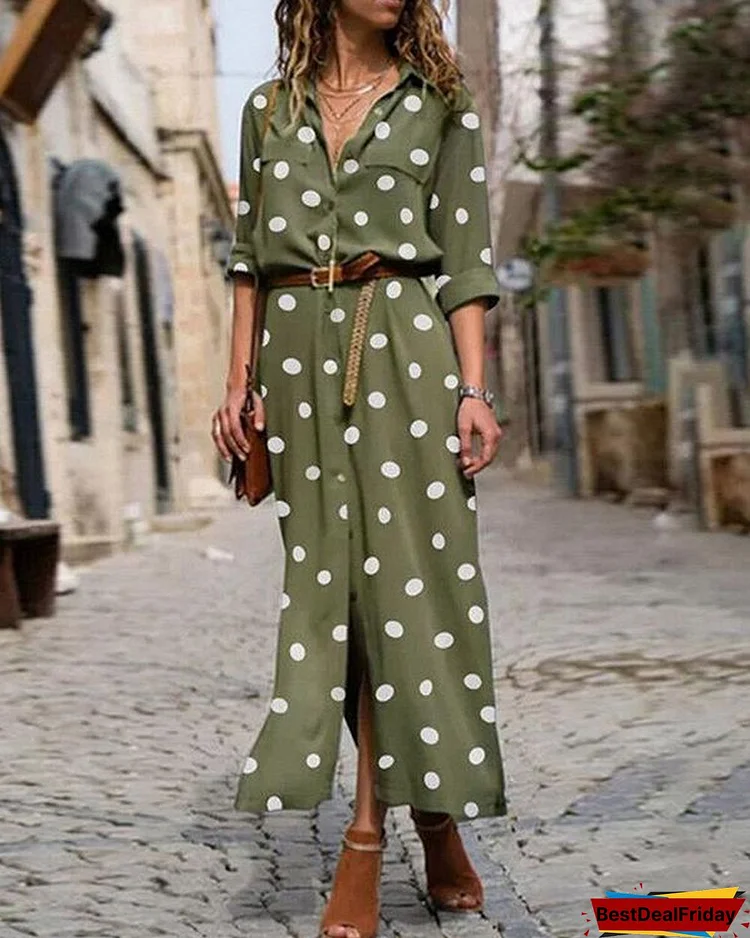 Polka Dot Print Women Casual Midi Dress
