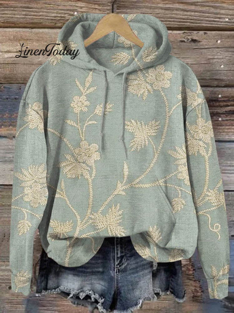 Vintage Lovely Floral Art Print Casual Hoodie Sweatshirt Multicolor / S