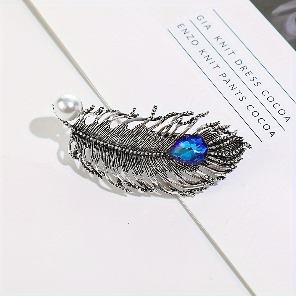 Vintage Elegant Feather Hair Clip with Imitation Pearls, Alloy Oblong Leaf Spring Barrette, Color Matching Hair Accessory for Women and Girls 14+, Single Piece