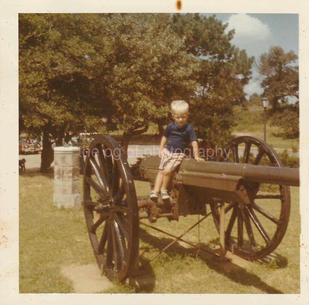 CANNON BOY Kid FOUND Photo Poster painting ColorOriginal Snapshot VINTAGE 810 35