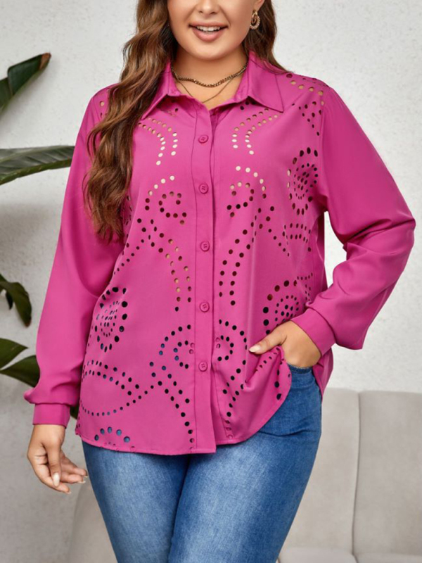 Mature Women New Plus Size Temperament Hollow Shirt Loose Comfortable Top