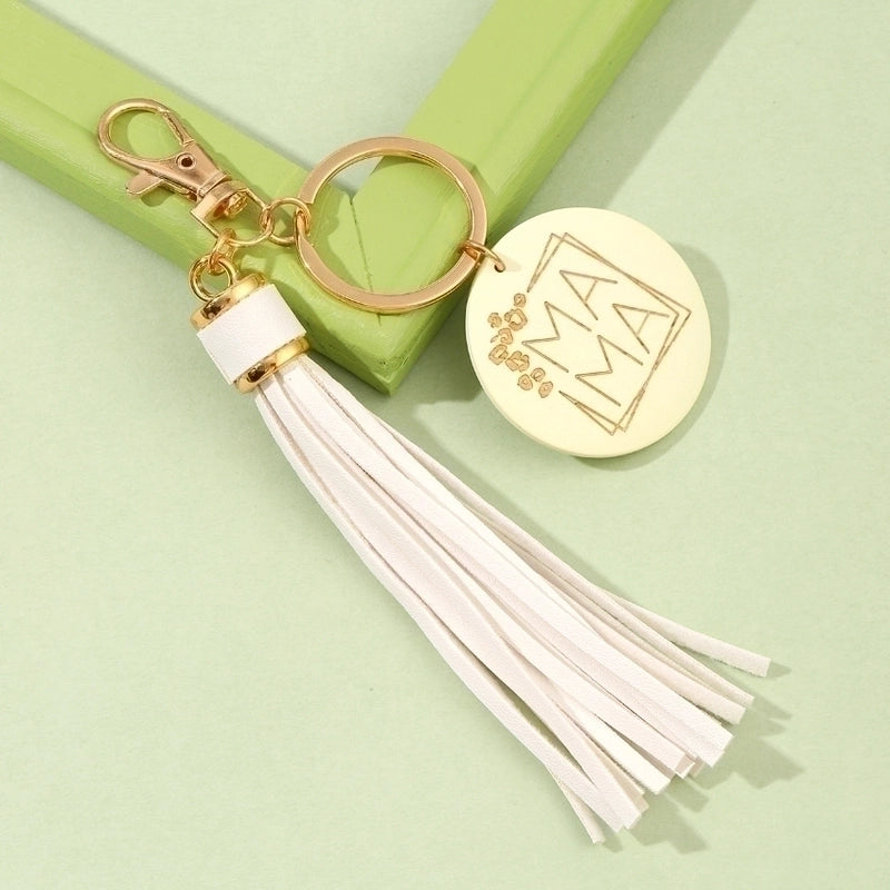 Minimalist Letter Pu Leather Metal Tassel Keychain