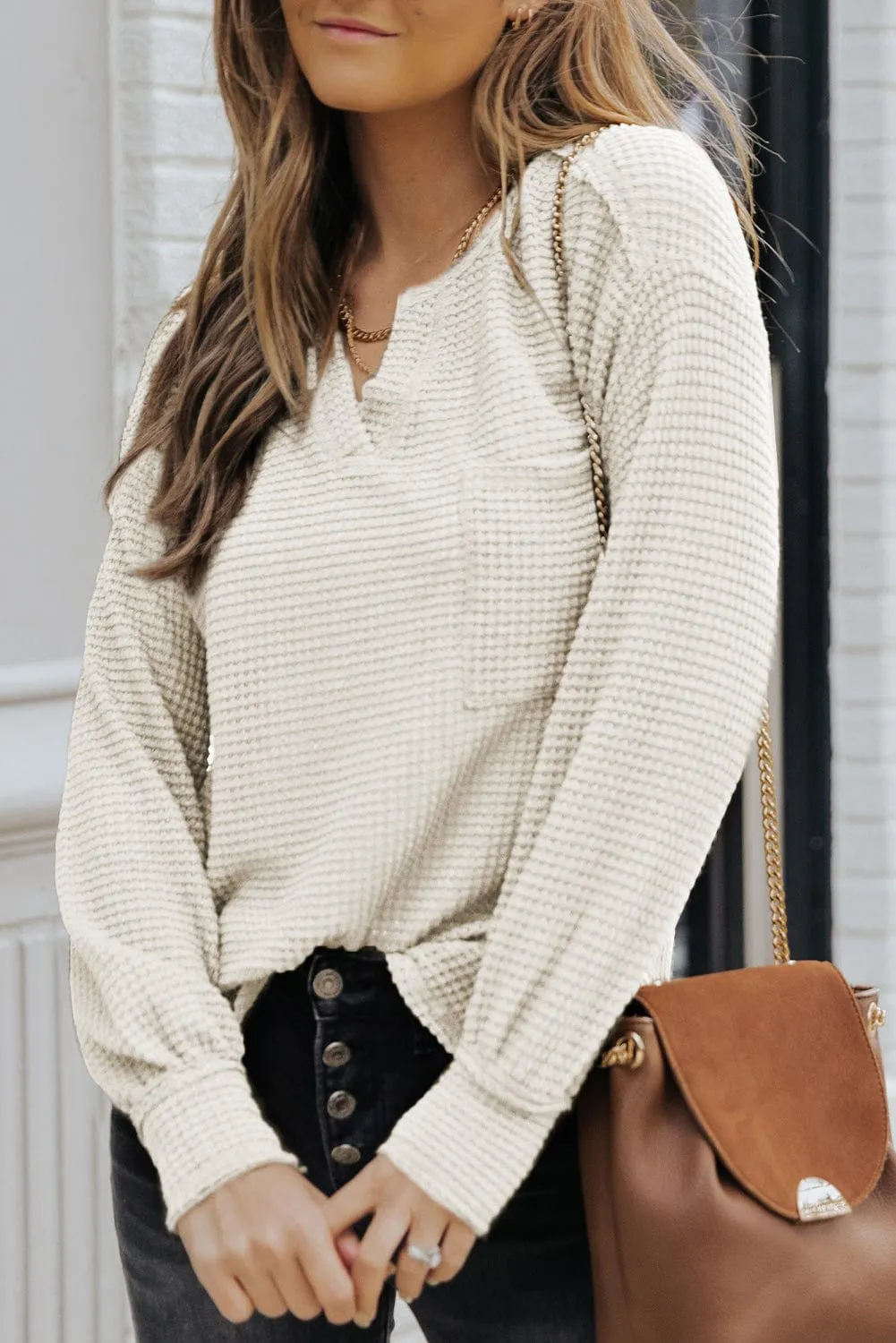 Everyday Waffle Knit Henley Top