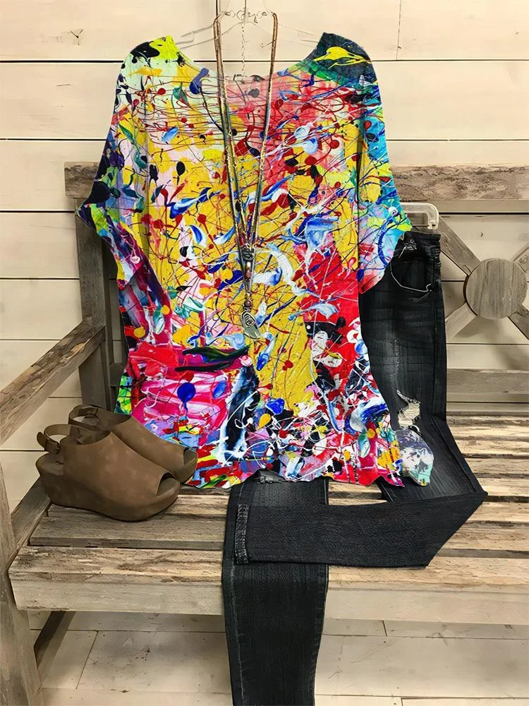 Women's Casual Colorful Printed Half-sleeve T-shirt