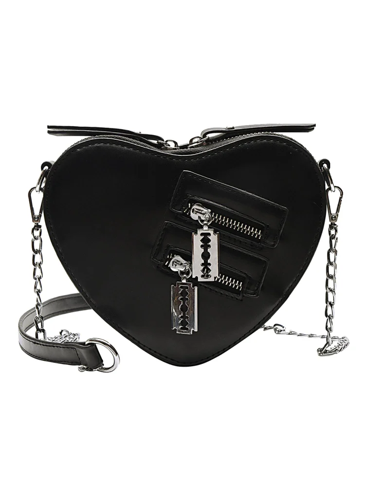 Fashion Solid PU Women Handbag Love Shape Chain Crossbody Bag Purse (Black)